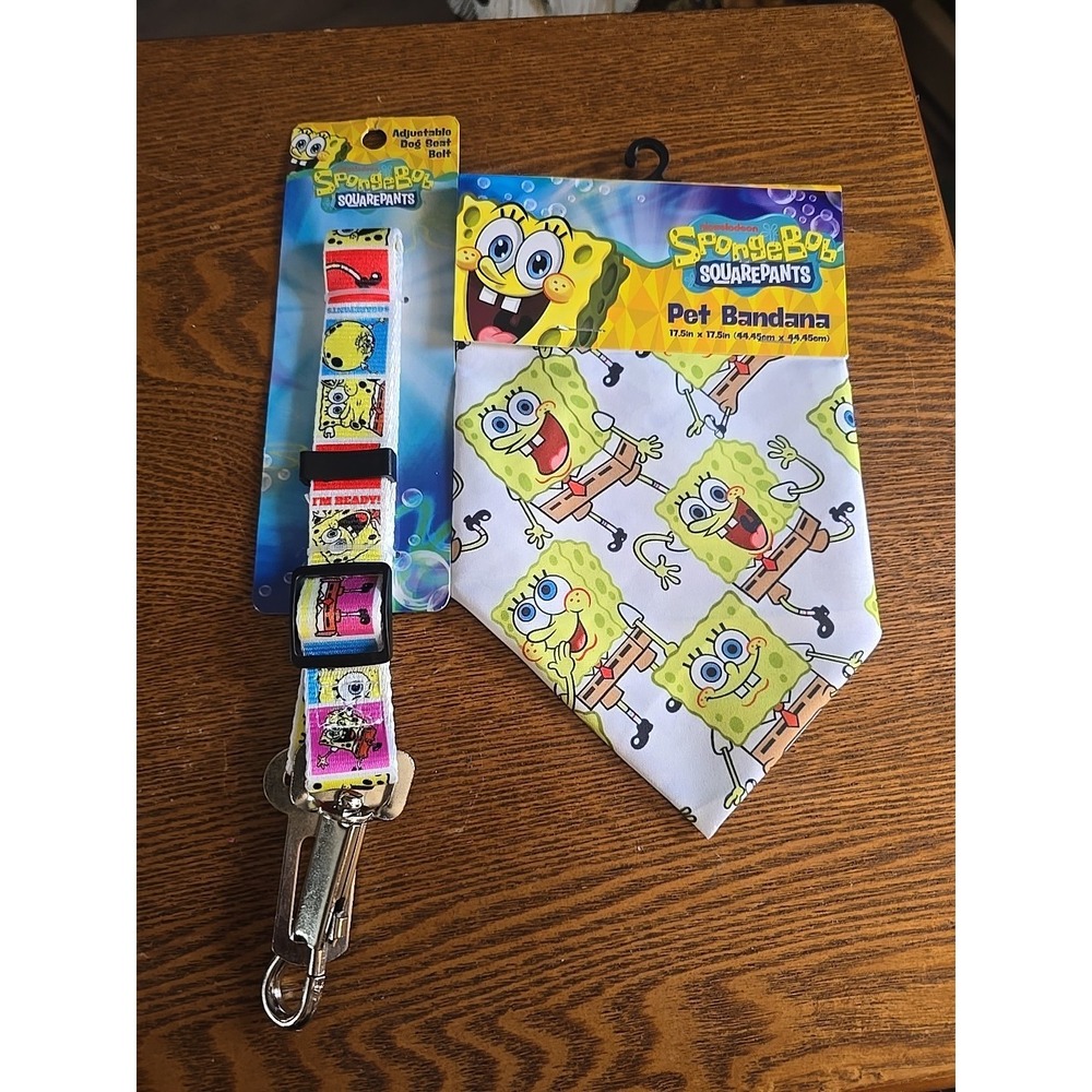 Spongebob Squarepants Adjustable Dog‎ Seat Belt & Bandana  (Brand New)